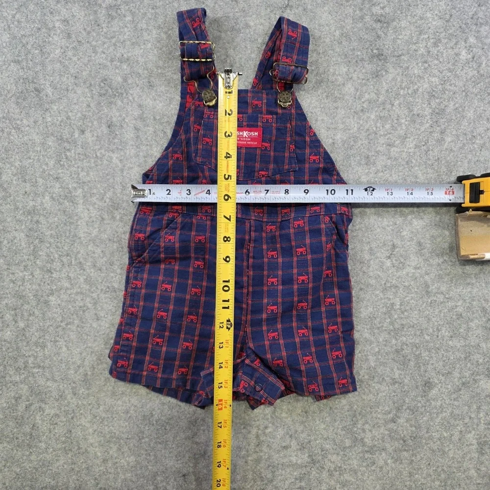Vintage OshKosh B'gosh Vestbak Shortalls Kids 3T Blue Wagon Plaid USA‎ Made